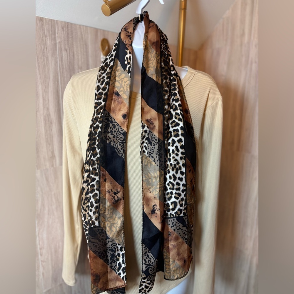 Animal Print Scarf with Geometric Patterns